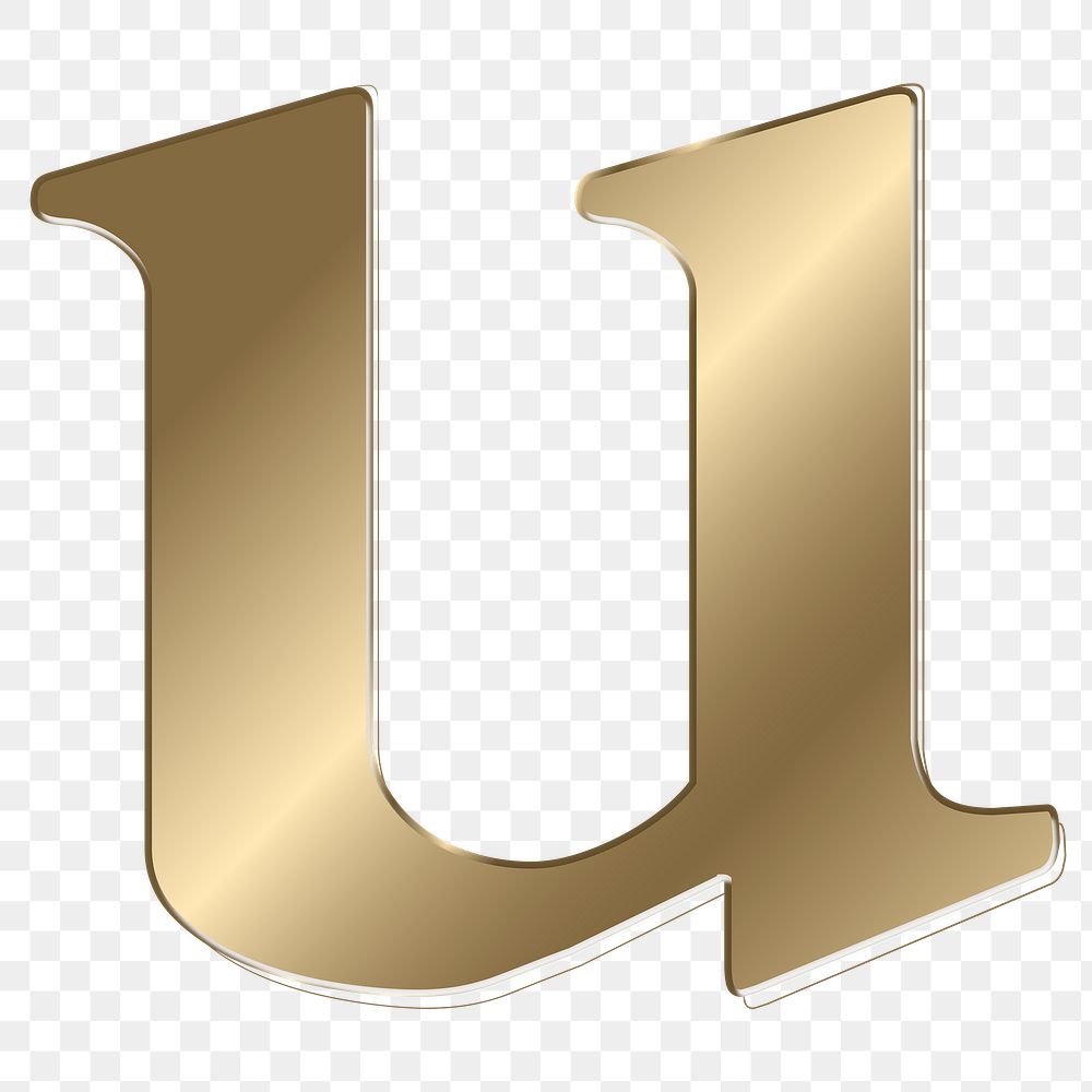 Letter u png gold metallic font, transparent background