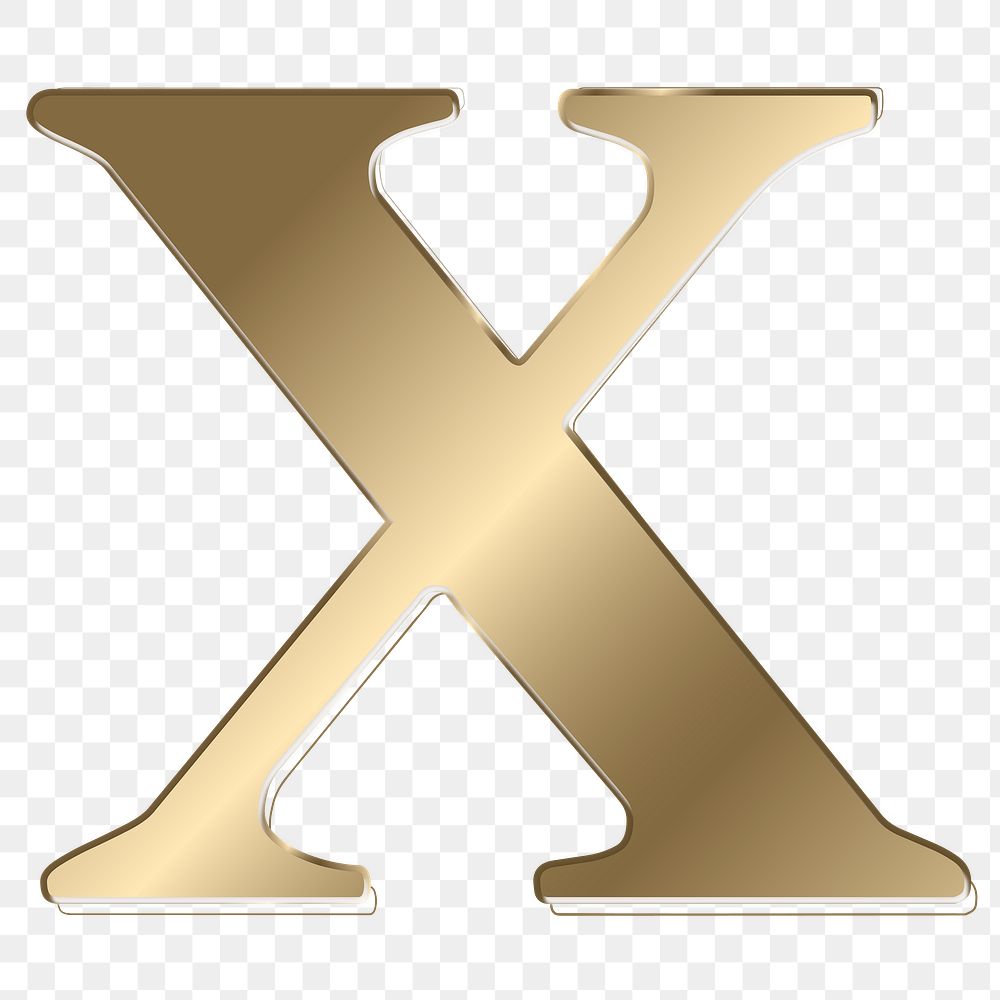 Letter x png gold metallic font, transparent background