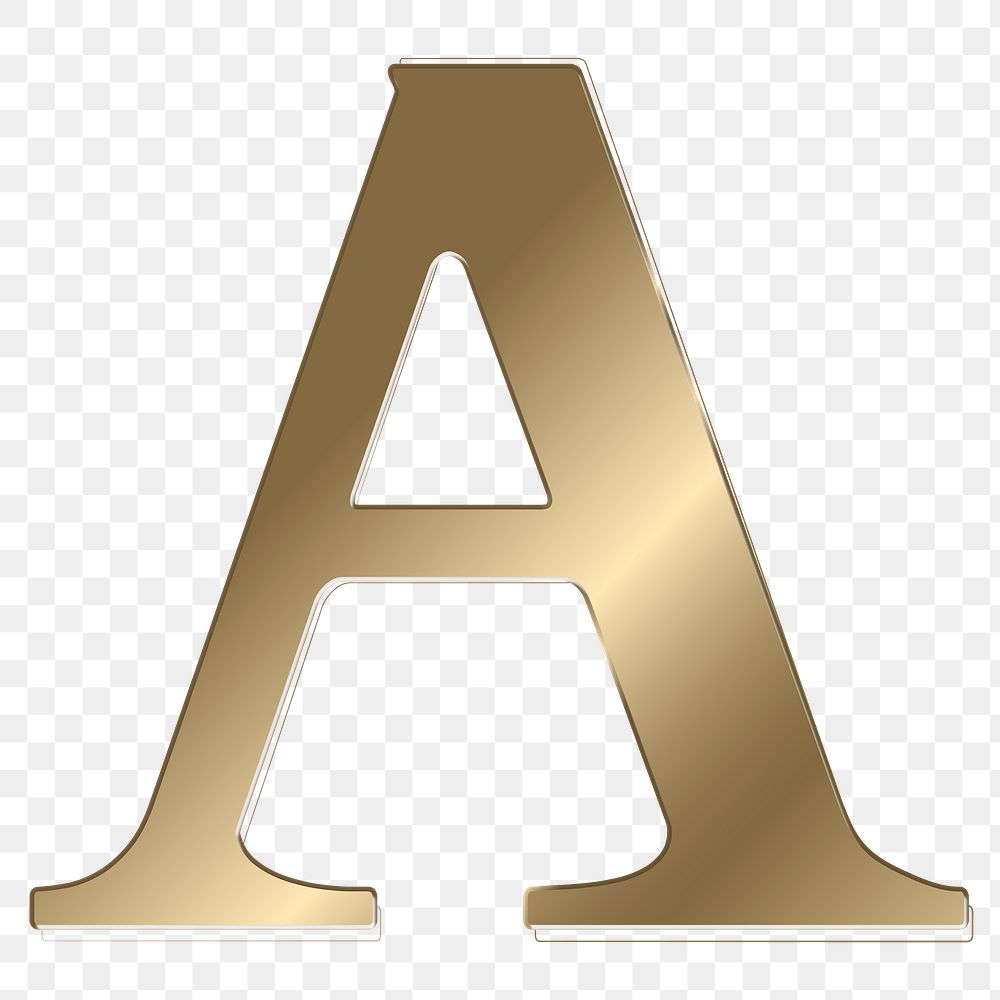 Letter a png gold metallic font, transparent background