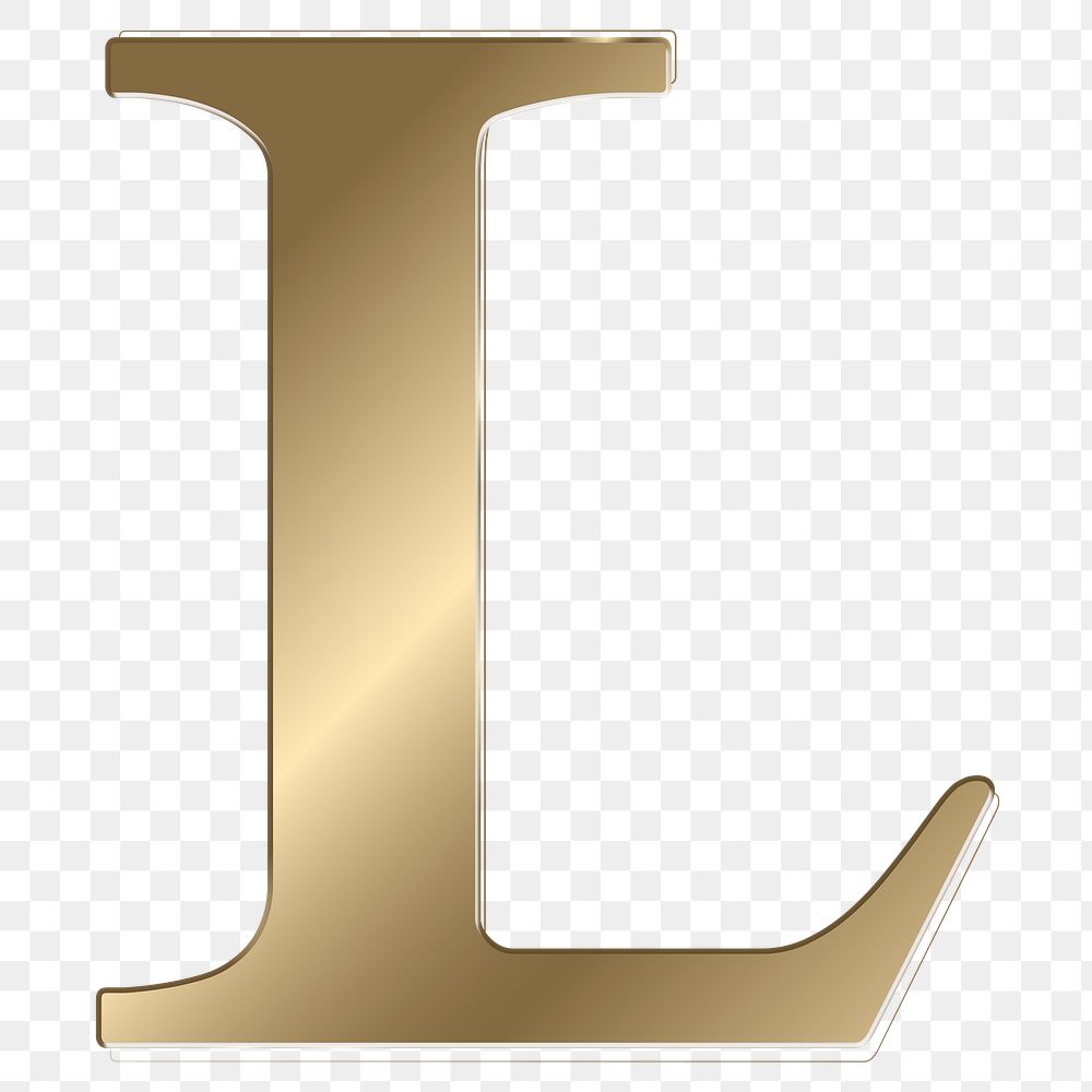 Letter l png gold metallic font, transparent background