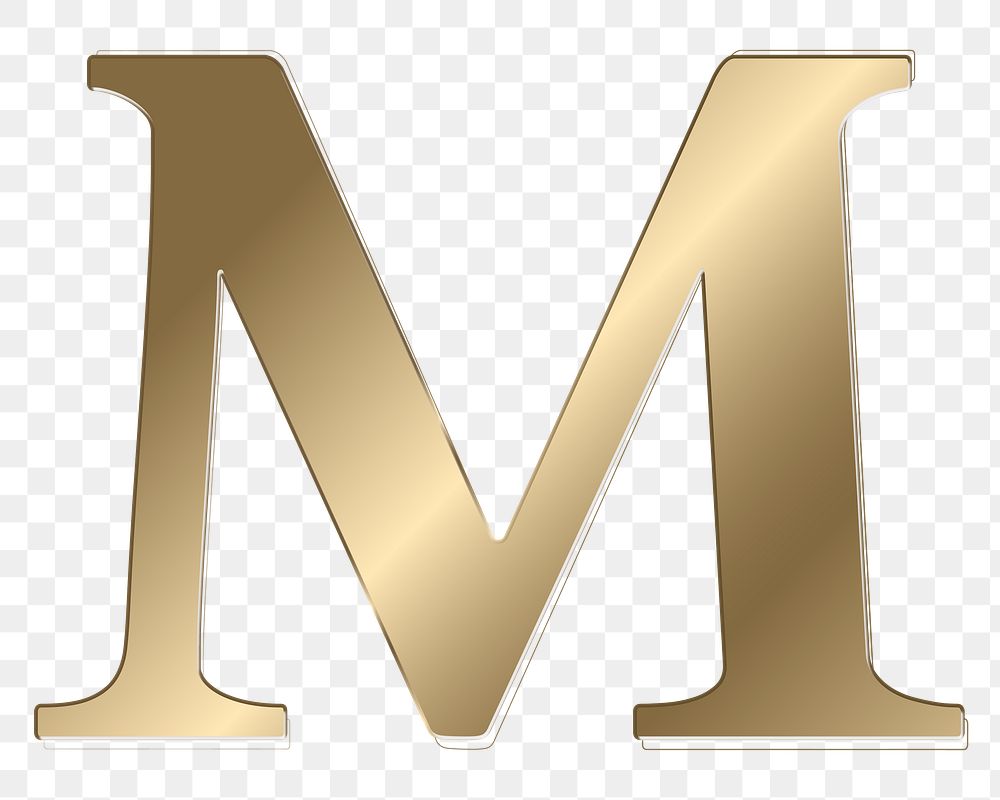 Letter m png gold metallic font, transparent background