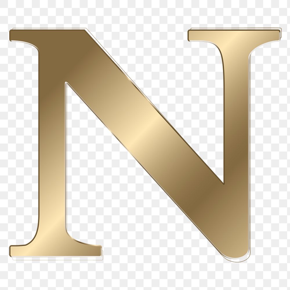 Letter n png gold metallic font, transparent background