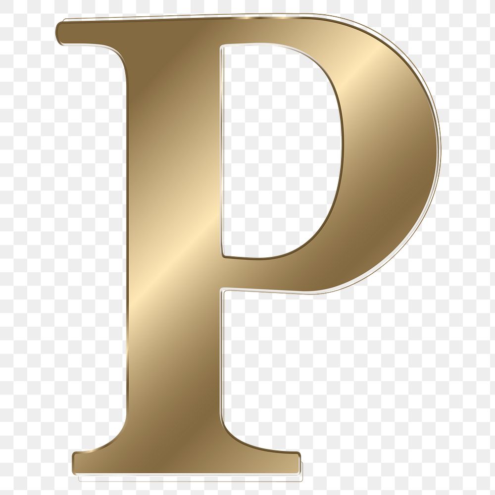 Letter p png gold metallic font, transparent background