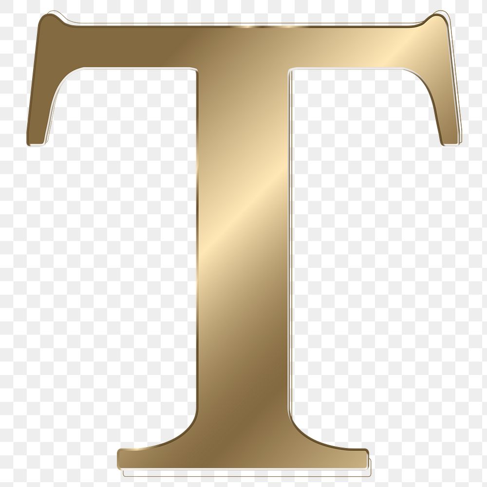 Letter t png gold metallic font, transparent background