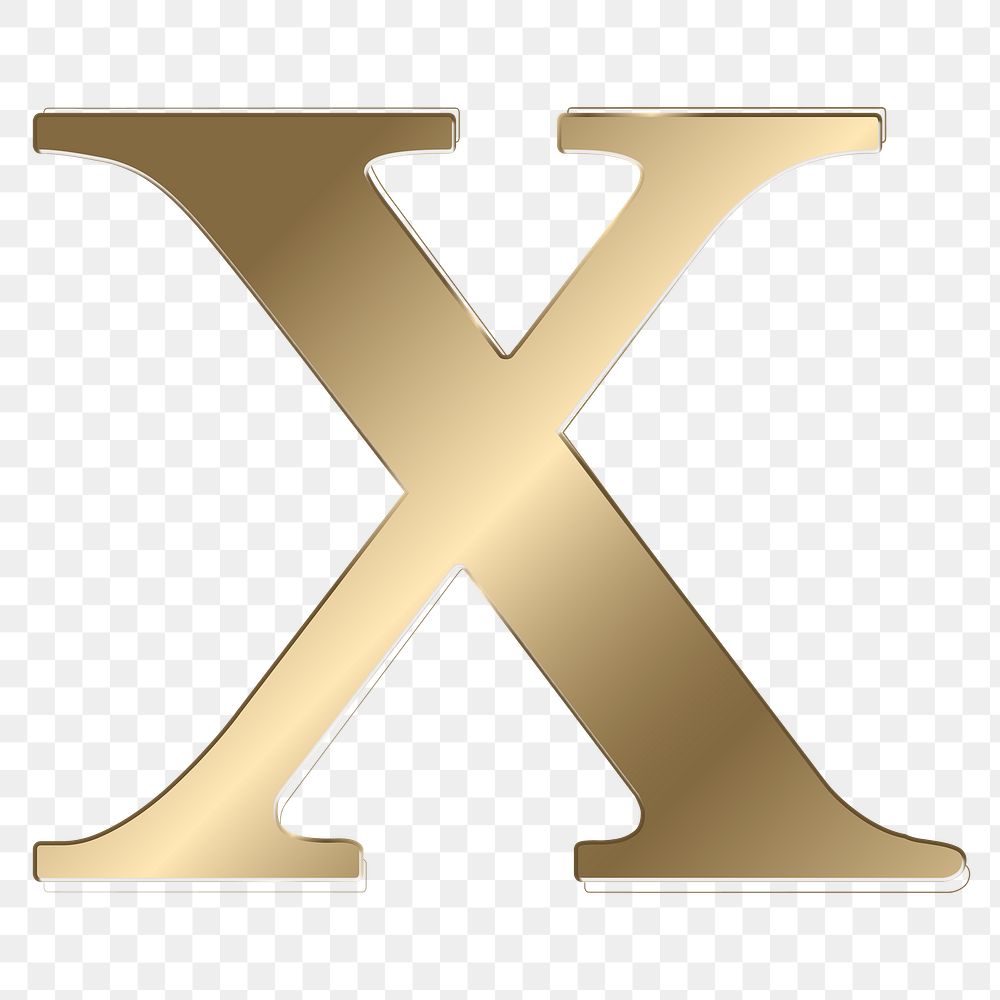 Letter x png gold metallic font, transparent background