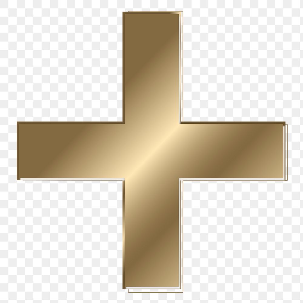 Plus png gold metallic symbol, transparent background