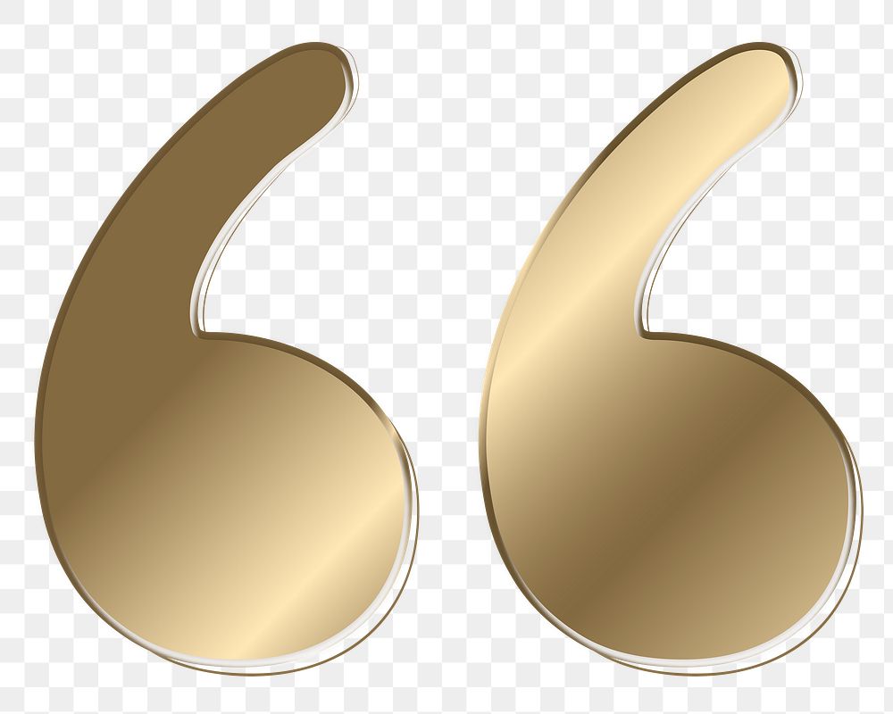 Quotation mark png gold metallic symbol, transparent background