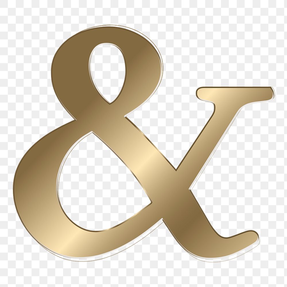 Ampersand png gold metallic symbol, transparent background