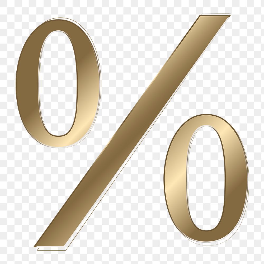 Percentage png gold metallic symbol, transparent background