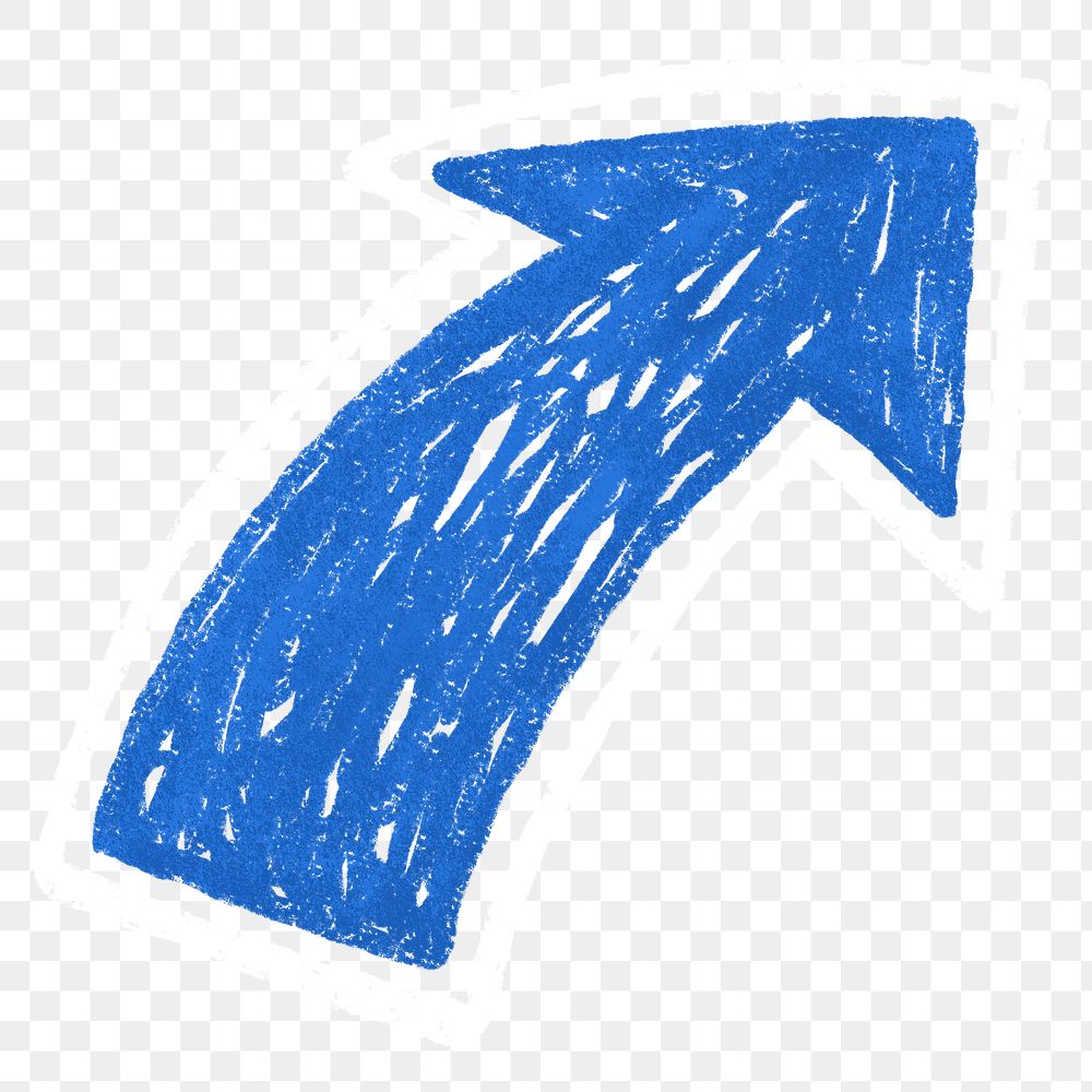 Blue arrow icon png cute crayon shape, transparent background