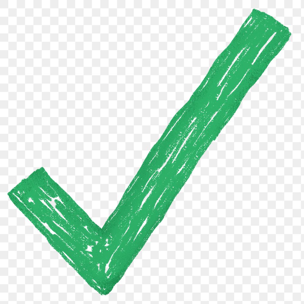 Green right mark icon png cute crayon shape, transparent background