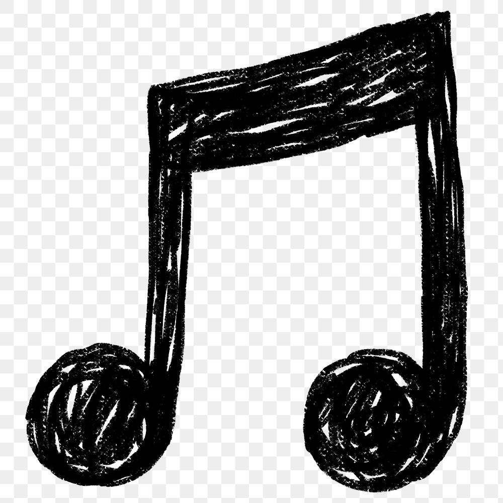 Black music note icon png cute crayon shape, transparent background