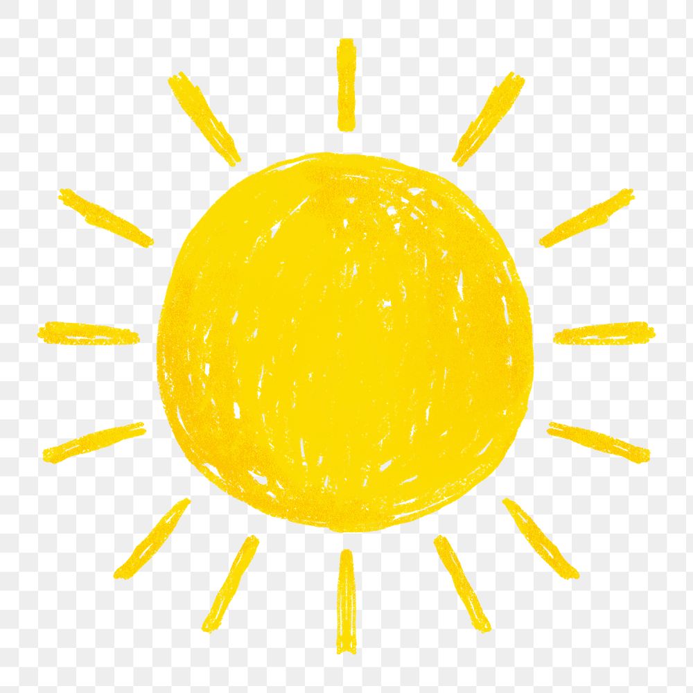 Yellow sun icon png cute crayon shape, transparent background