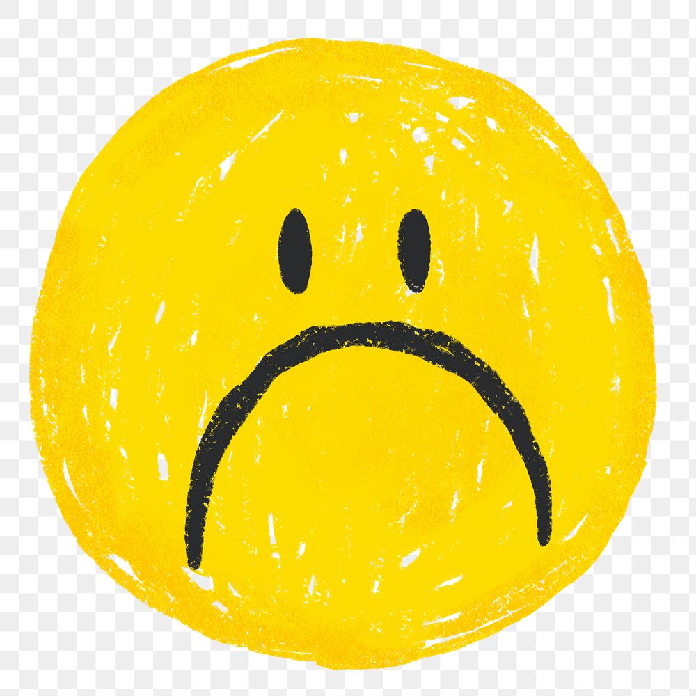 Yellow sad face icon png cute crayon shape, transparent background