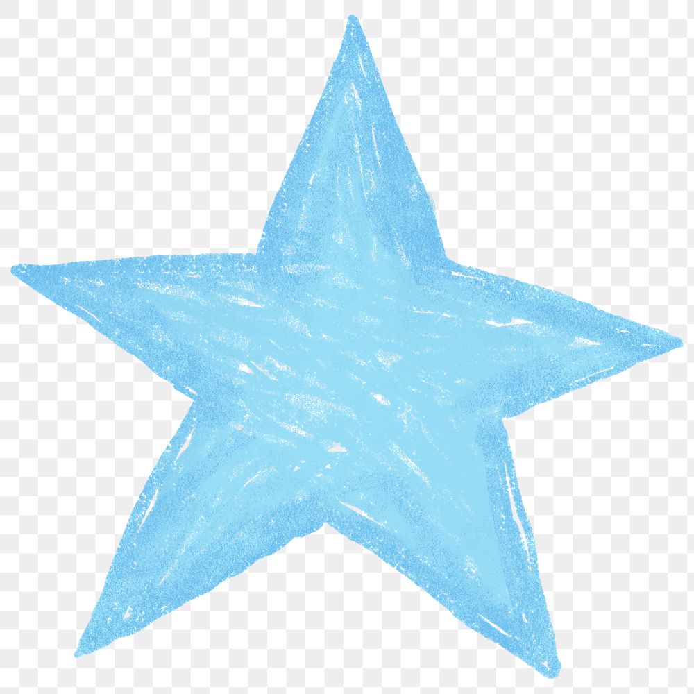 Blue star icon png cute crayon shape, transparent background