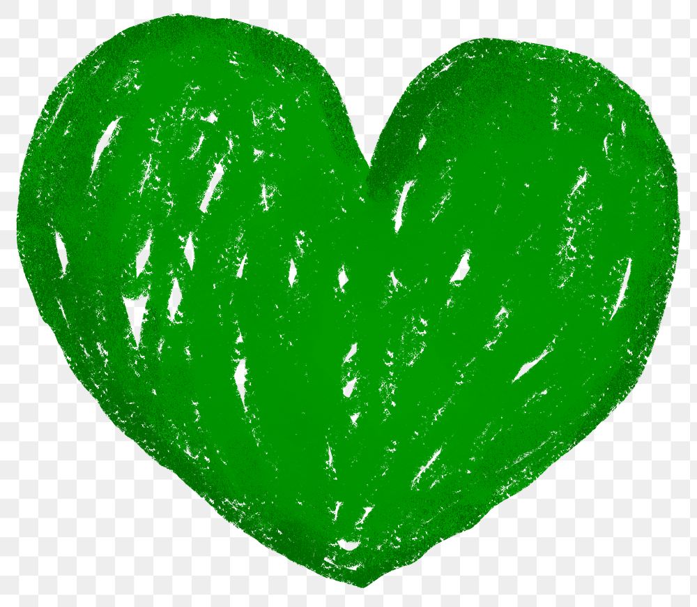 Green heart icon png cute crayon shape, transparent background