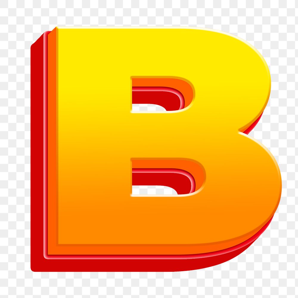 Letter B png 3D yellow layer font, transparent background