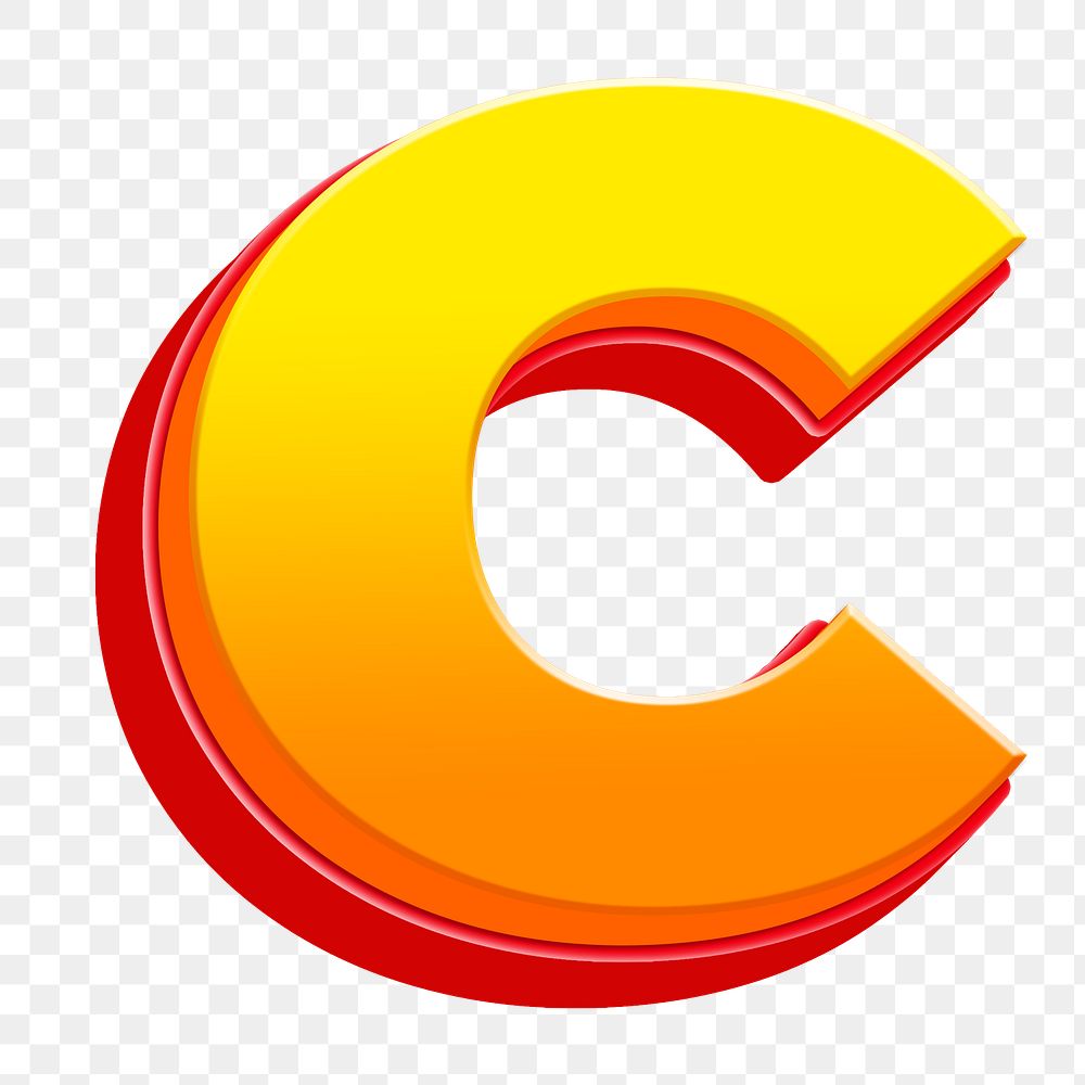 Letter C png 3D yellow layer font, transparent background