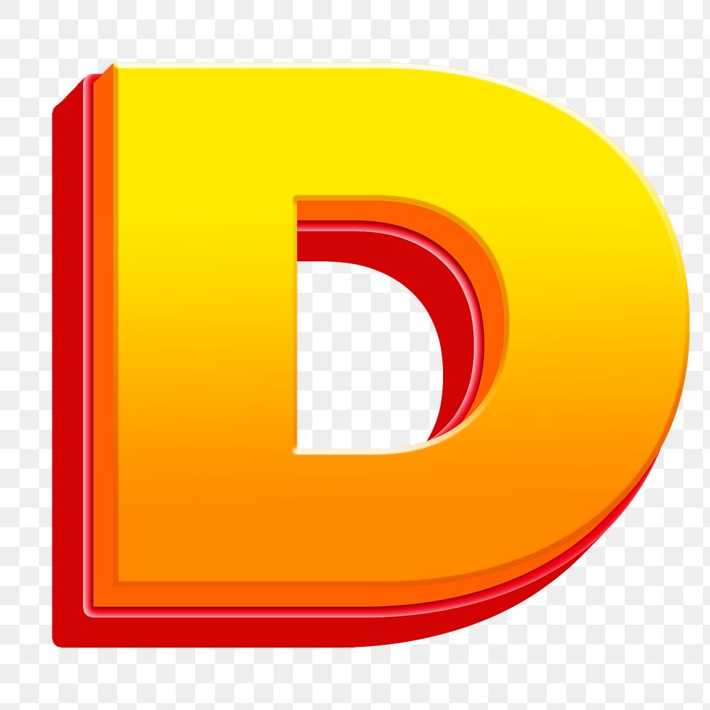 Letter D png 3D yellow layer font, transparent background