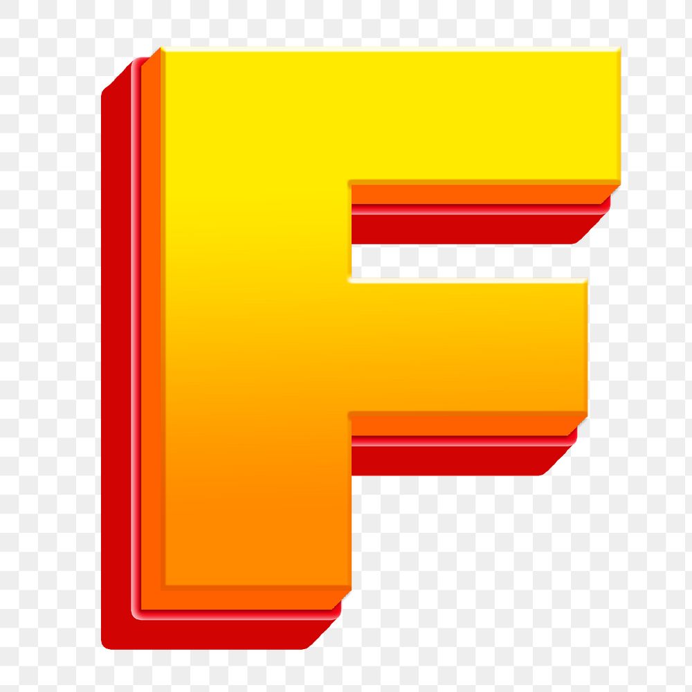 Letter F png 3D yellow layer font, transparent background