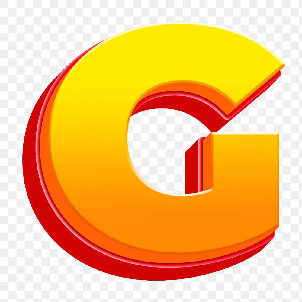 Letter G png 3D yellow layer font, transparent background