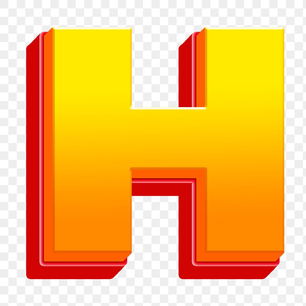 Letter H png 3D yellow layer font, transparent background