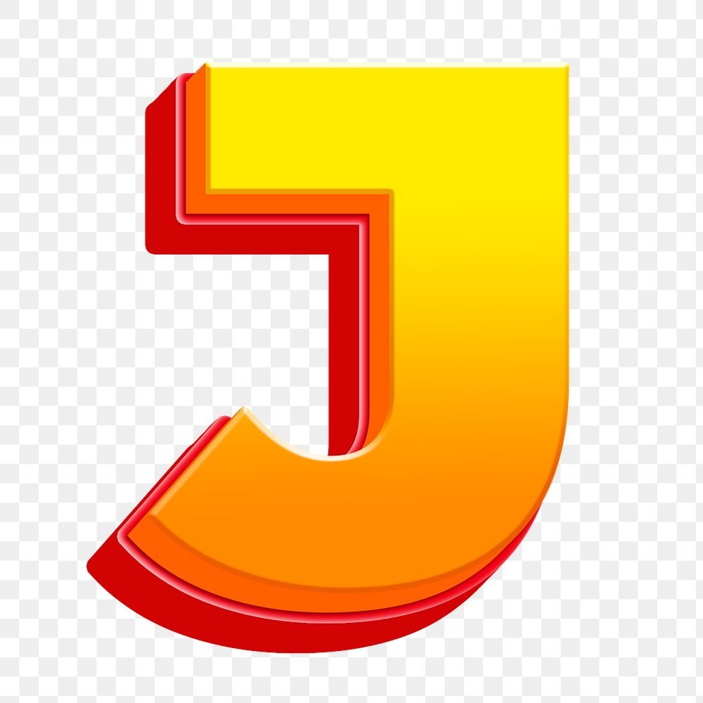 Letter J png 3D yellow layer font, transparent background