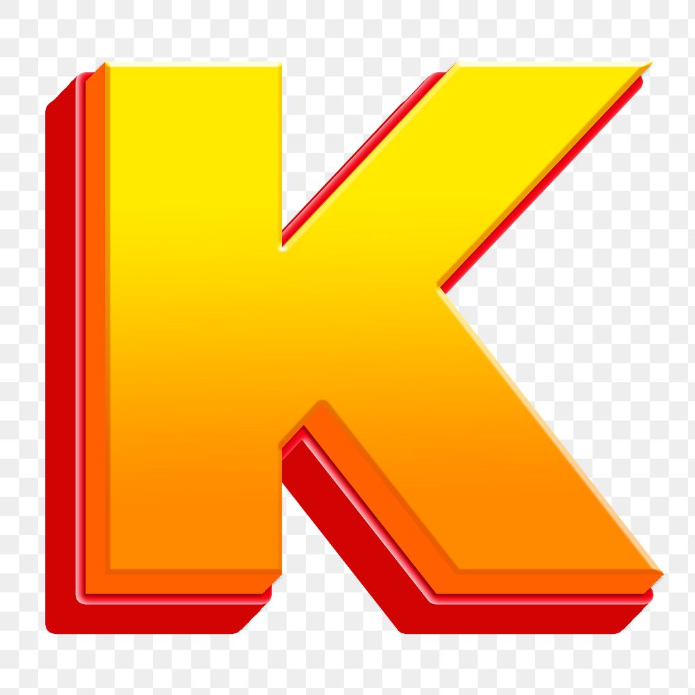 Letter K png 3D yellow layer font, transparent background