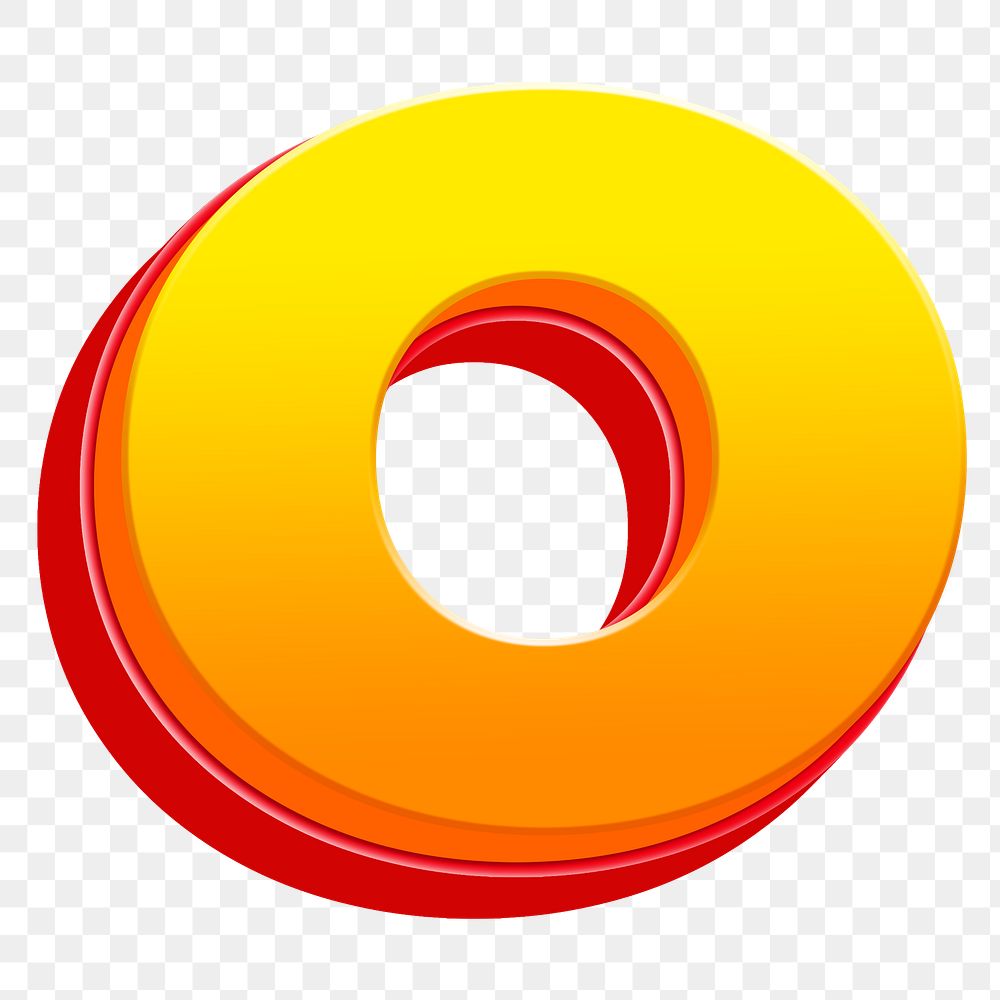 Letter O png 3D yellow layer font, transparent background