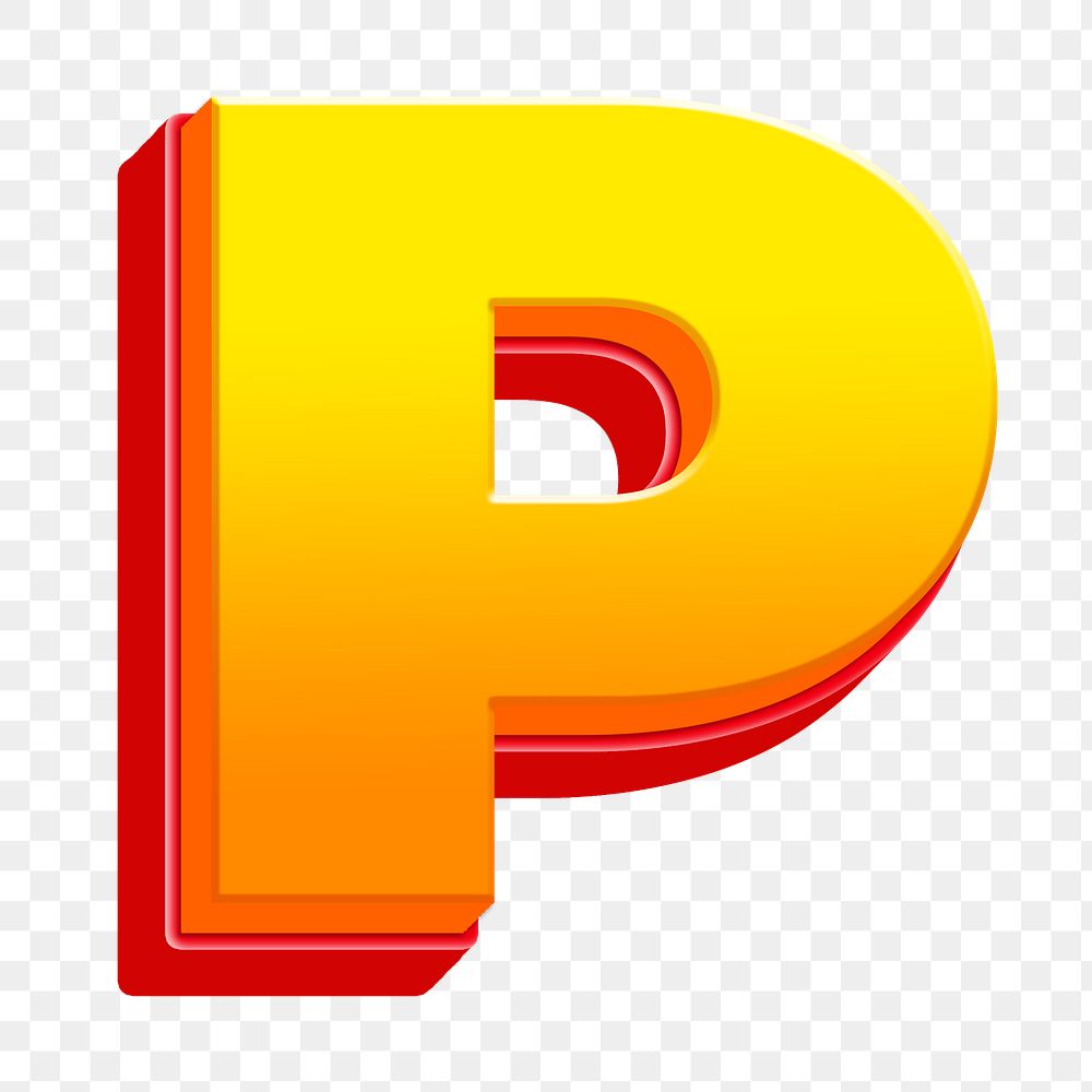 Letter P png 3D yellow layer font, transparent background