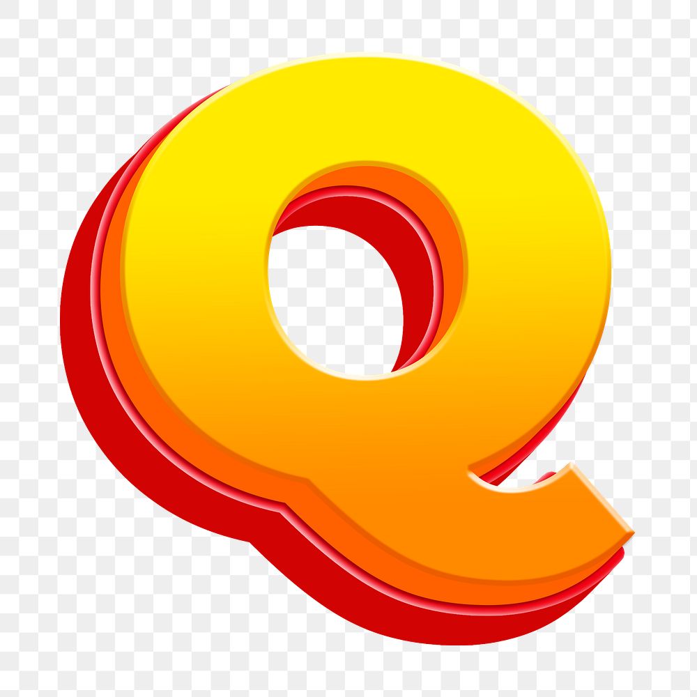 Letter Q png 3D yellow layer font, transparent background