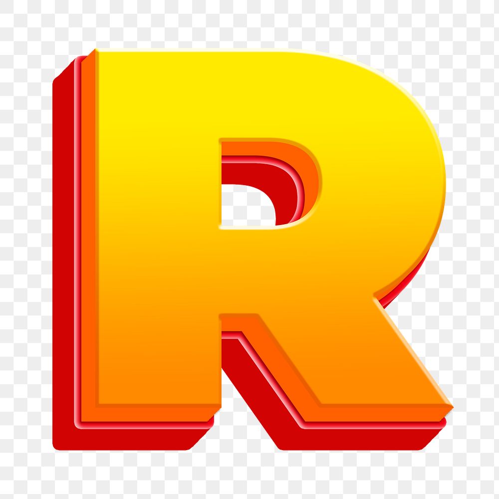 Letter R png 3D yellow layer font, transparent background