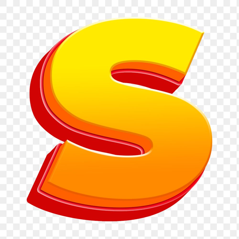 Letter S png 3D yellow layer font, transparent background