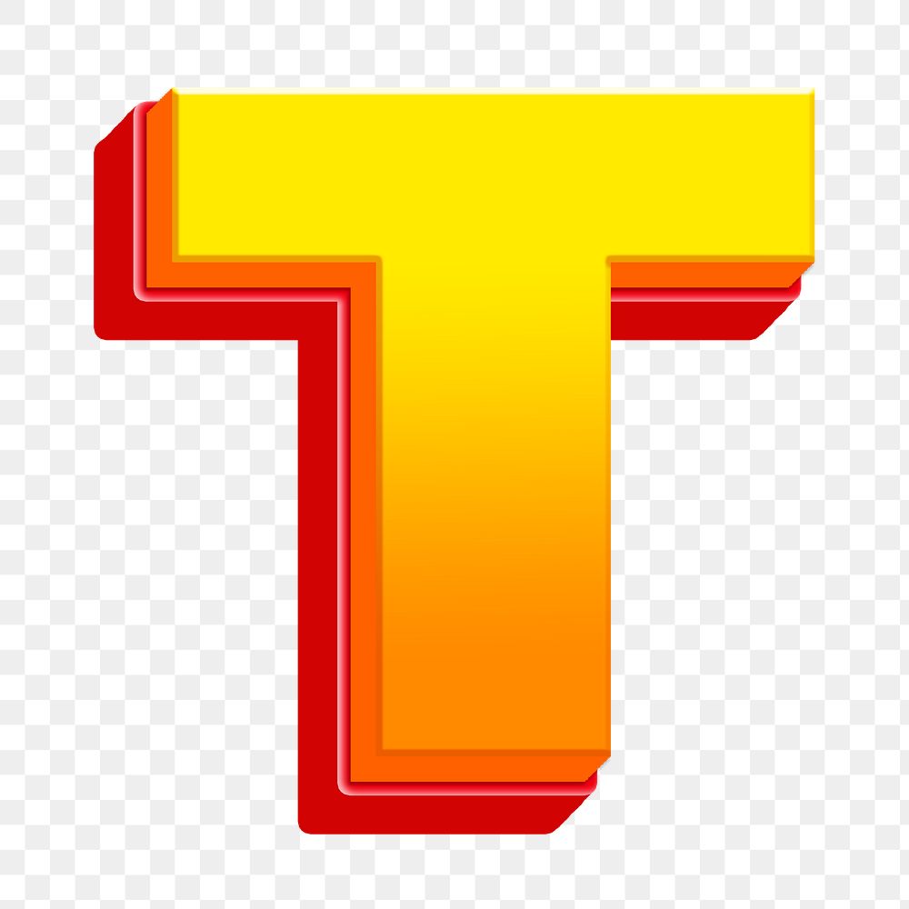 Letter T png 3D yellow layer font, transparent background