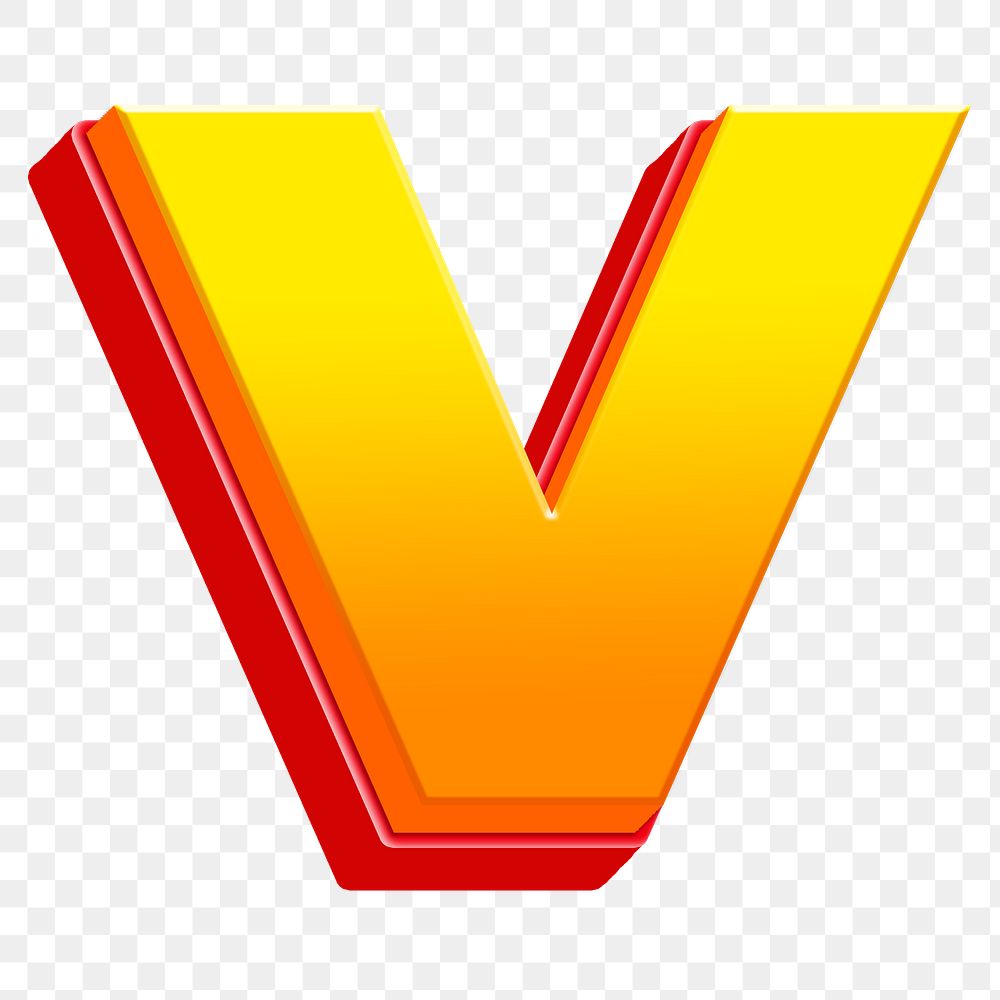Letter V png 3D yellow layer font, transparent background