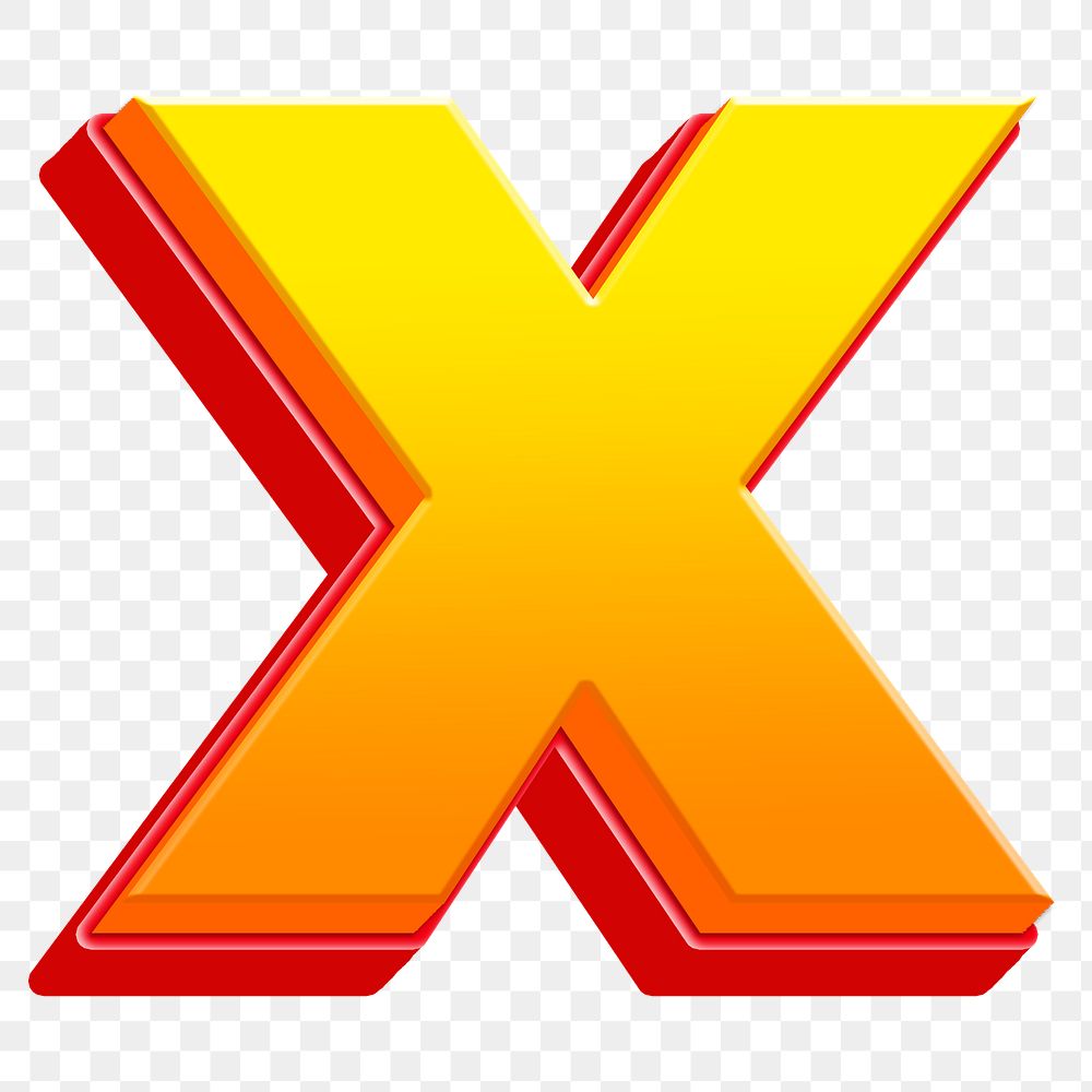 Letter X png 3D yellow layer font, transparent background