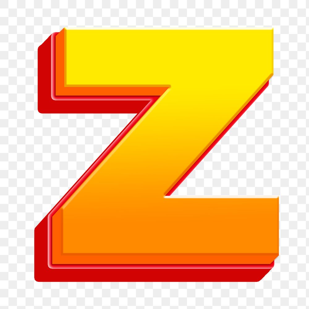 Letter Z png 3D yellow layer font, transparent background
