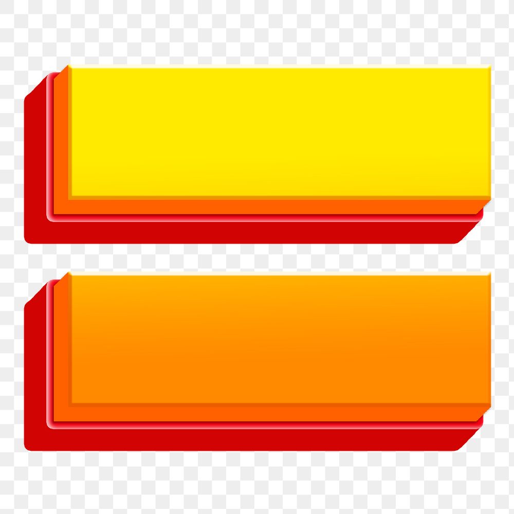 Equal to sign png 3D gradient yellow layer symbol, transparent background