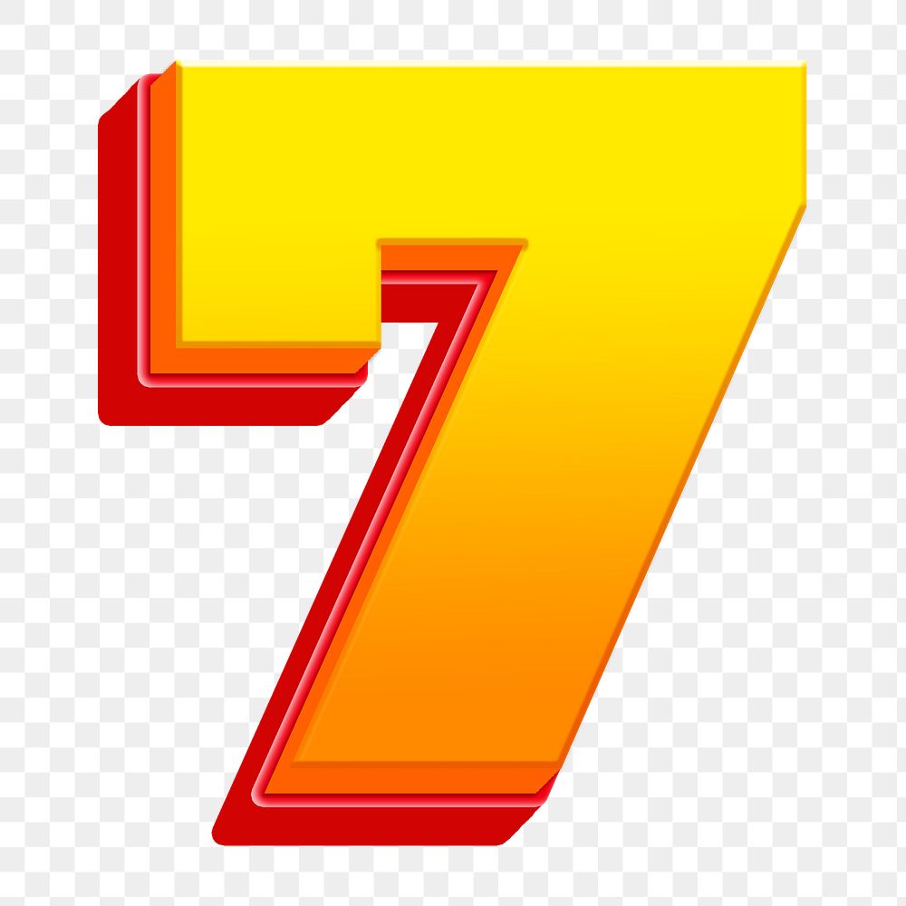 Number png 3D yellow layer font, transparent background