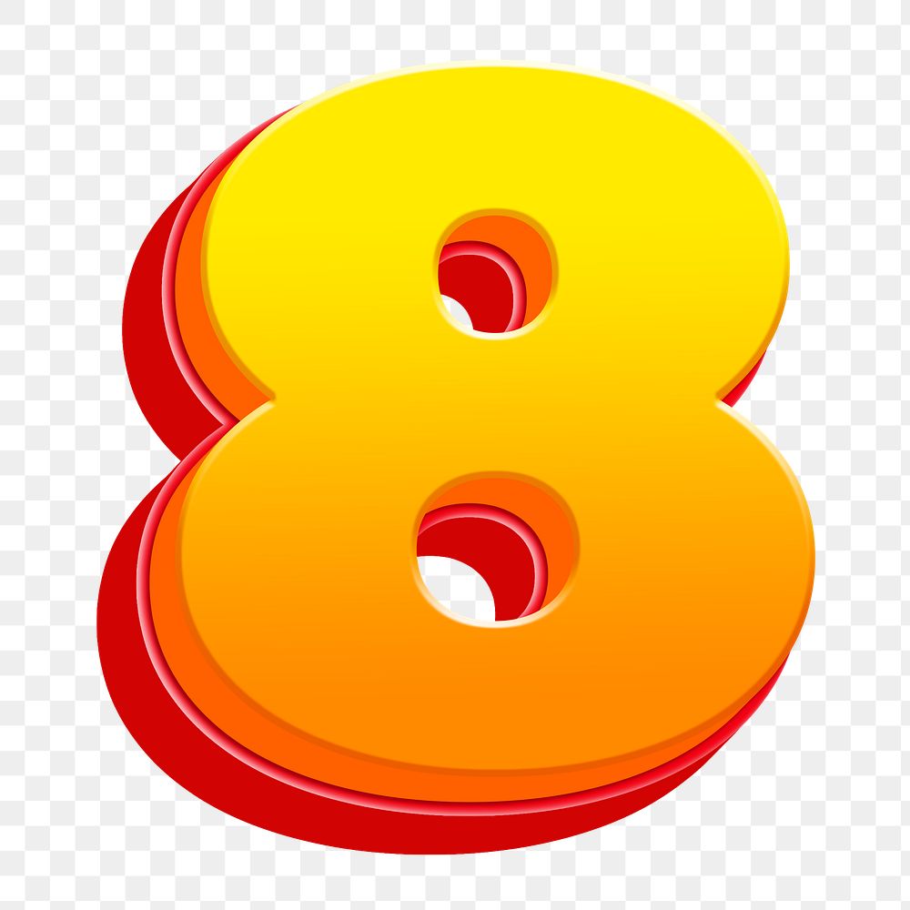 Number png 3D yellow layer font, transparent background