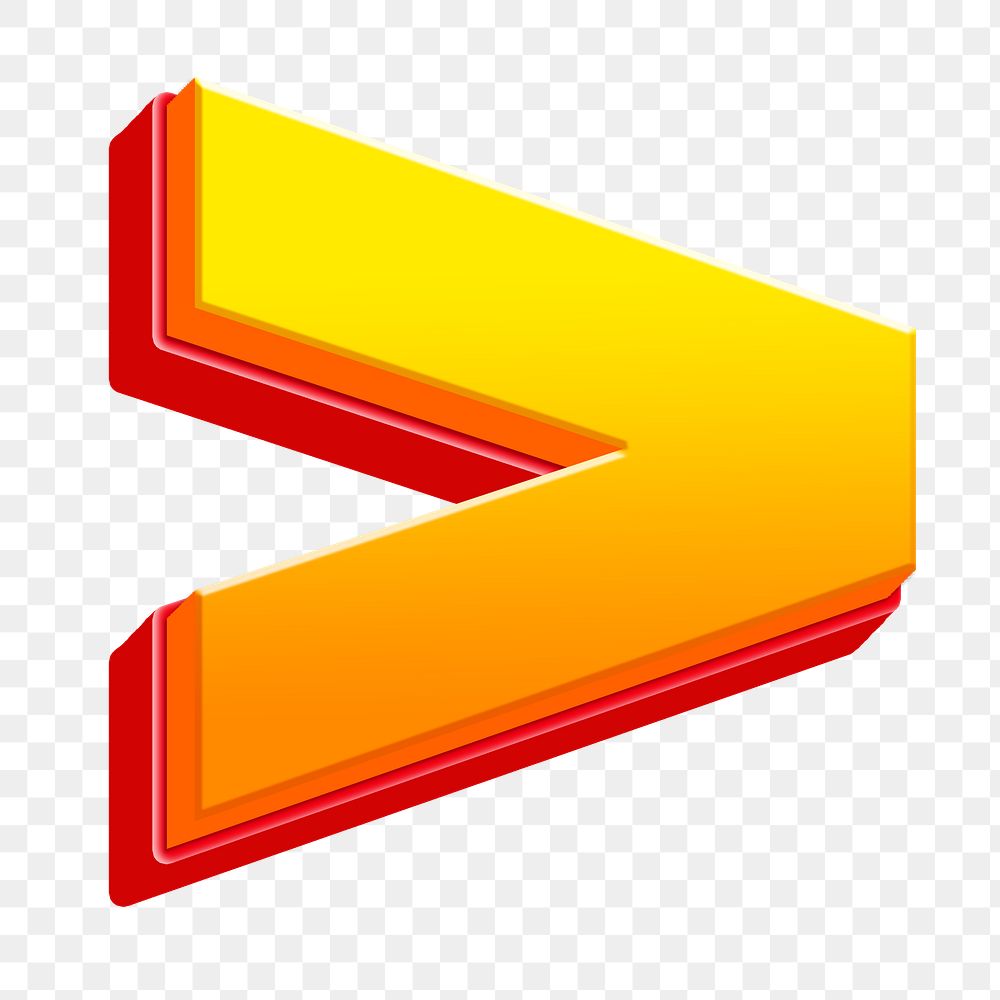 Greater than sign png 3D gradient yellow layer symbol, transparent background