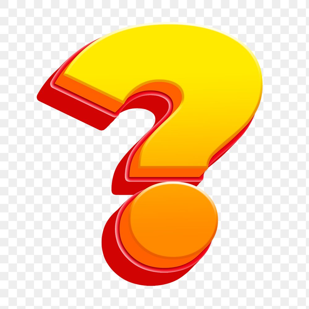 Question mark sign png 3D gradient yellow layer symbol, transparent background