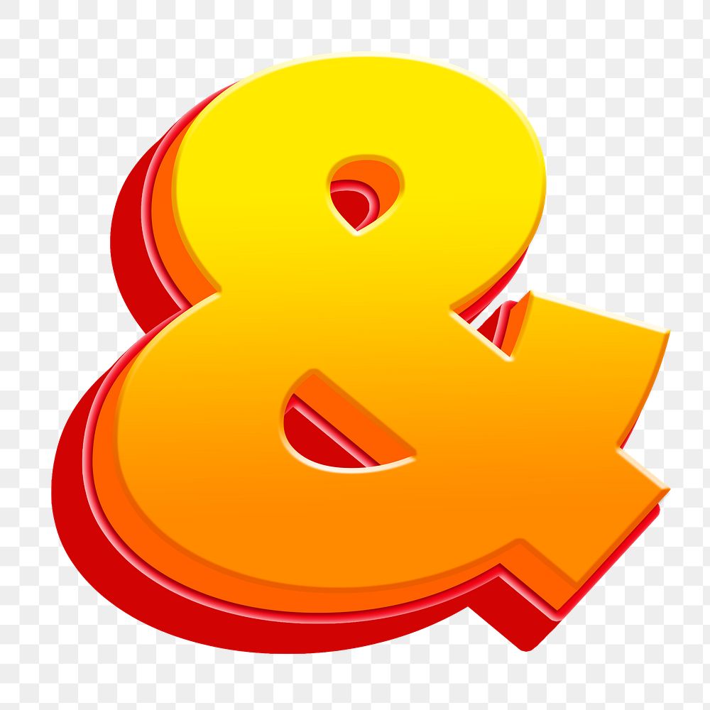 Ampersand sign png 3D gradient yellow layer symbol, transparent background
