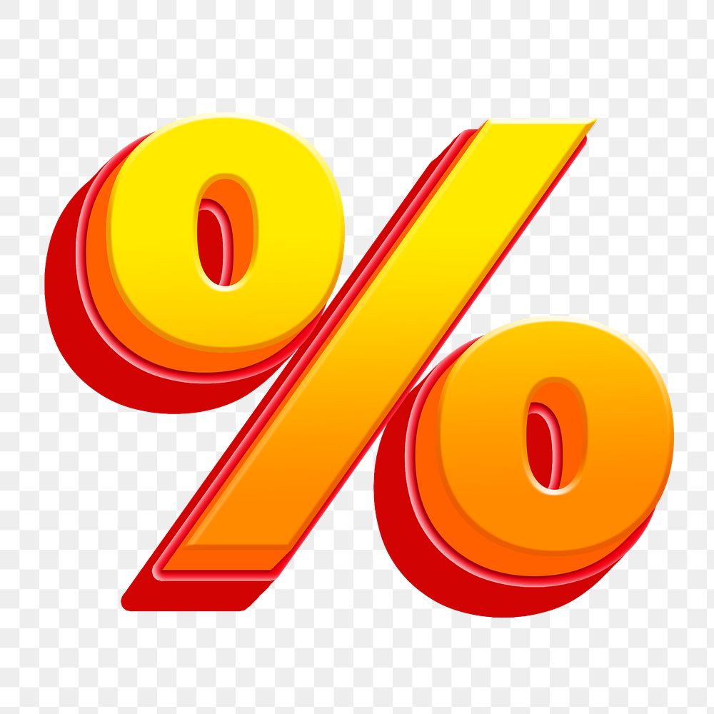 Percentage sign png 3D gradient yellow layer symbol, transparent background
