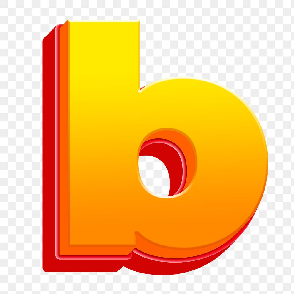 Letter b png 3D yellow layer font, transparent background