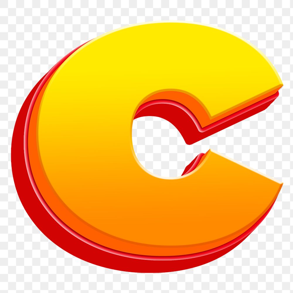 Letter c png 3D yellow layer font, transparent background