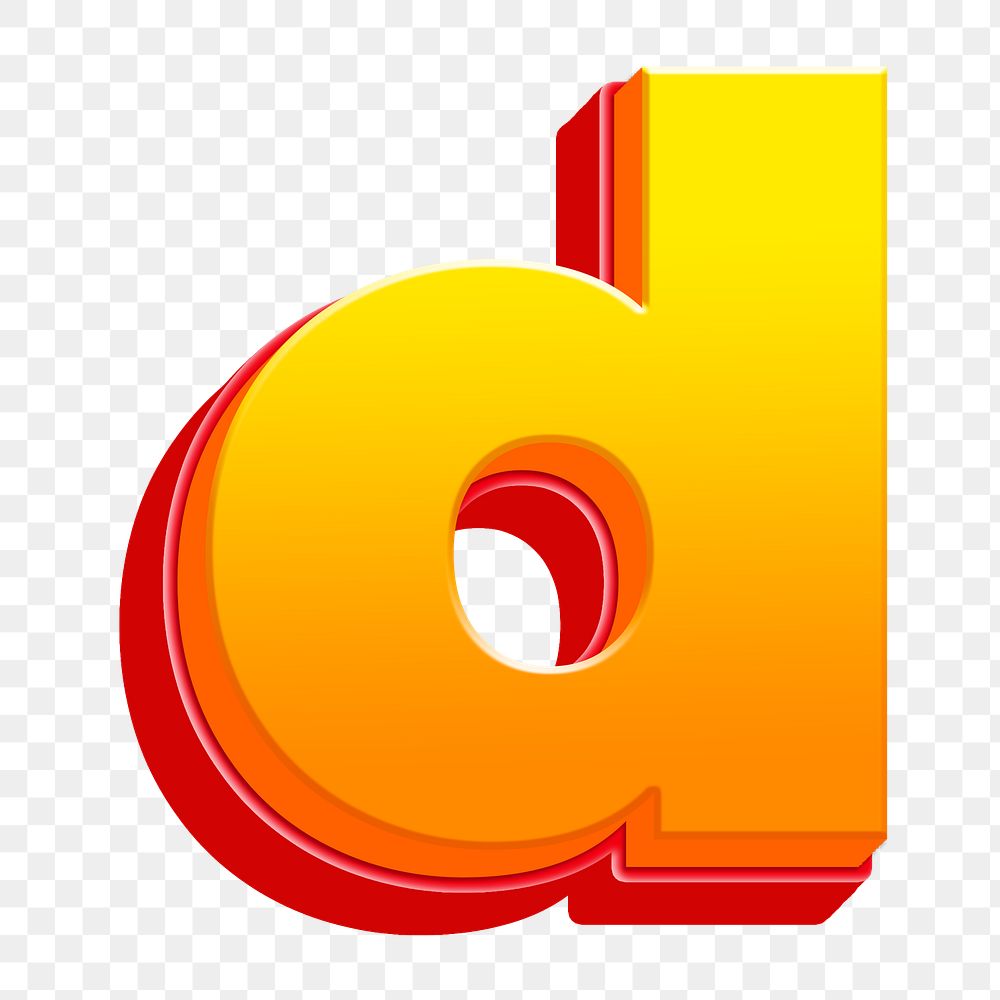 Letter d png 3D yellow layer font, transparent background