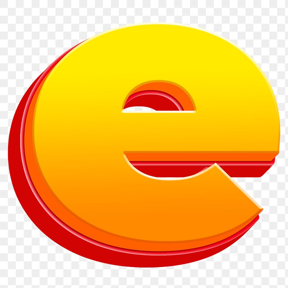Letter e png 3D yellow layer font, transparent background