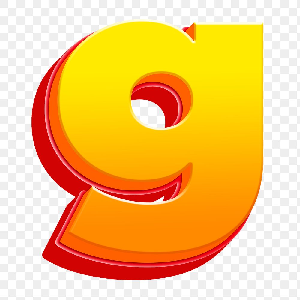 Letter g png 3D yellow layer font, transparent background