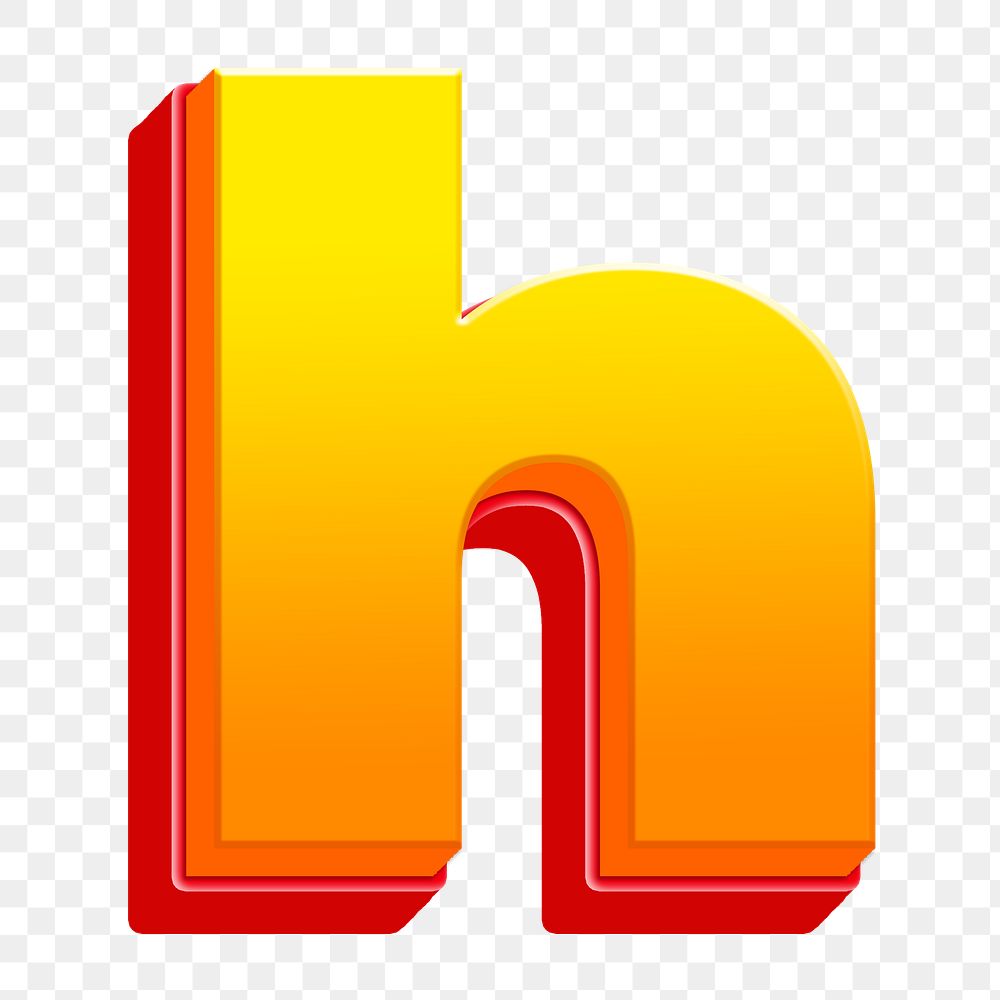 Letter h png 3D yellow layer font, transparent background